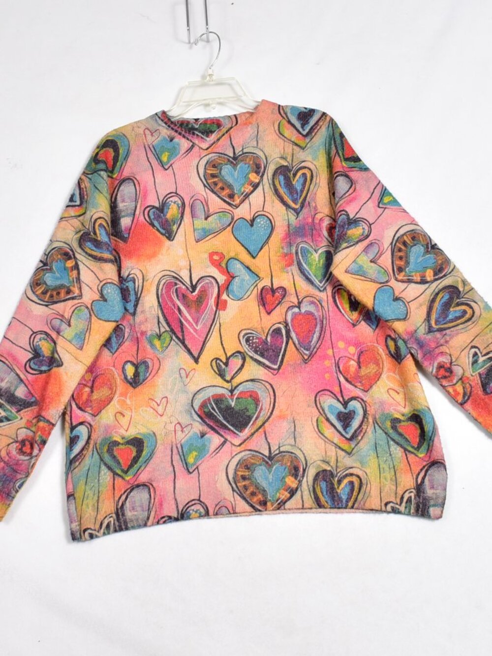 Women's Colorful Hearts Pull Over Sweater Size XL